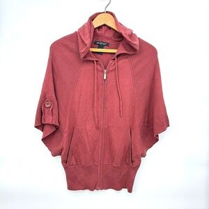 Paraphrase Zip Up Sweater Hooded Batwing Short Sleeve Boho Knit Sz Medium